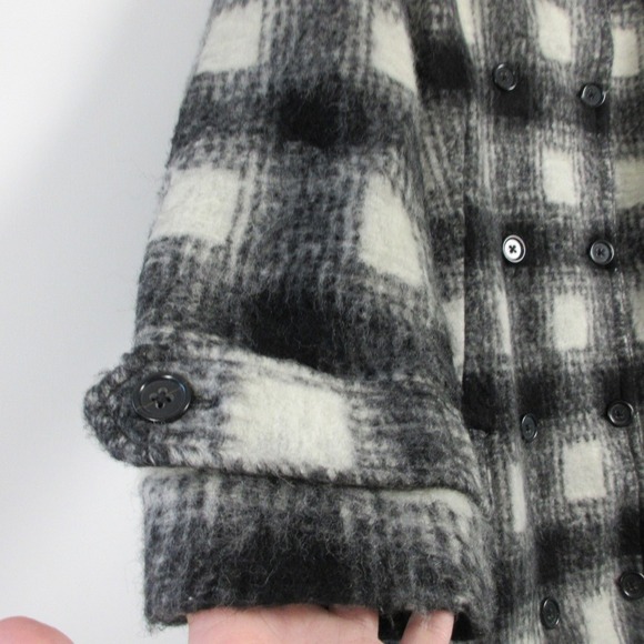 Banana Republic Plaid Wool Blend Coat Women L Black Oversized Luxury Preppy 1162 - Picture 9 of 15